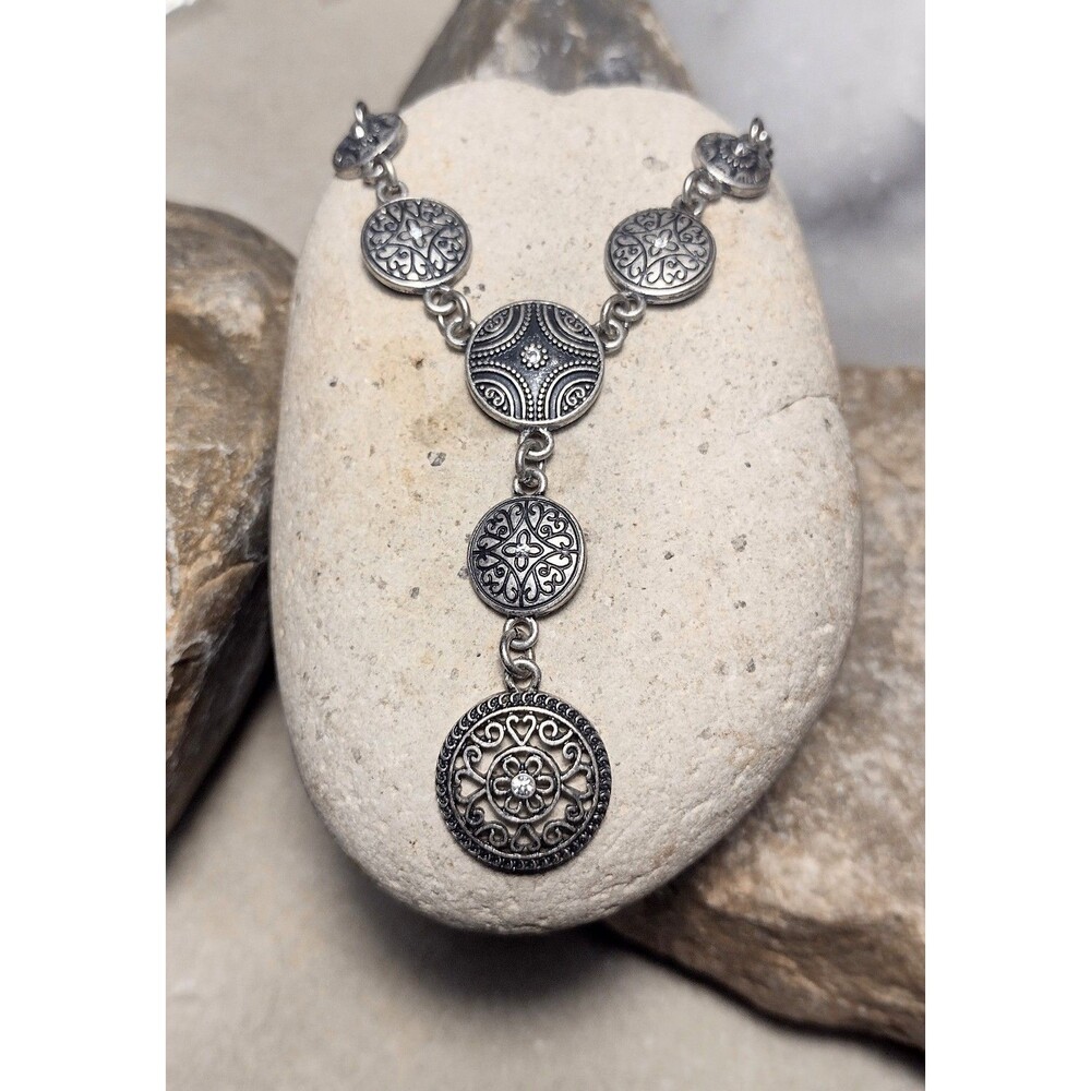 Lia Sophia Silver Crystal Medallion "Y" Necklace 18"